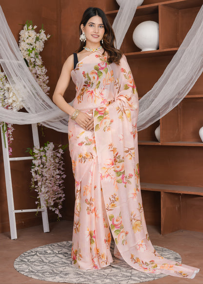 Aahana Pale Rose Pure Chinon Saree