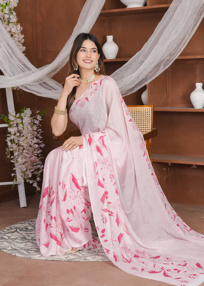 Aahana: French Rose Pure Chinnon Saree
