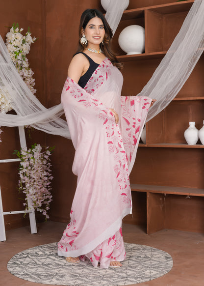 Aahana: French Rose Pure Chinnon Saree