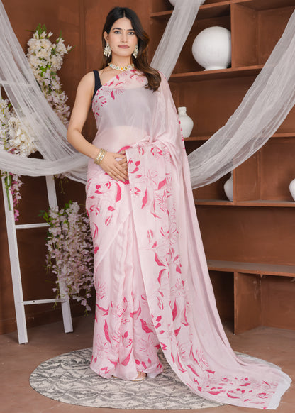 Aahana: French Rose Pure Chinnon Saree