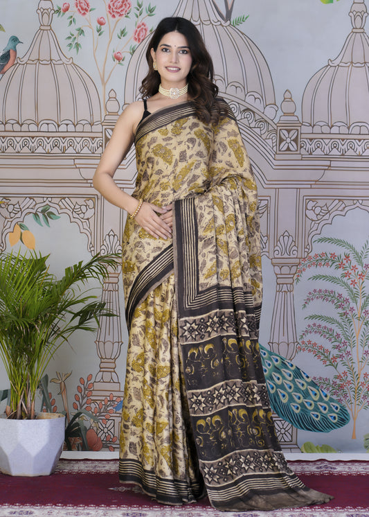 Ethereal Cream Ajrak Modal Saree