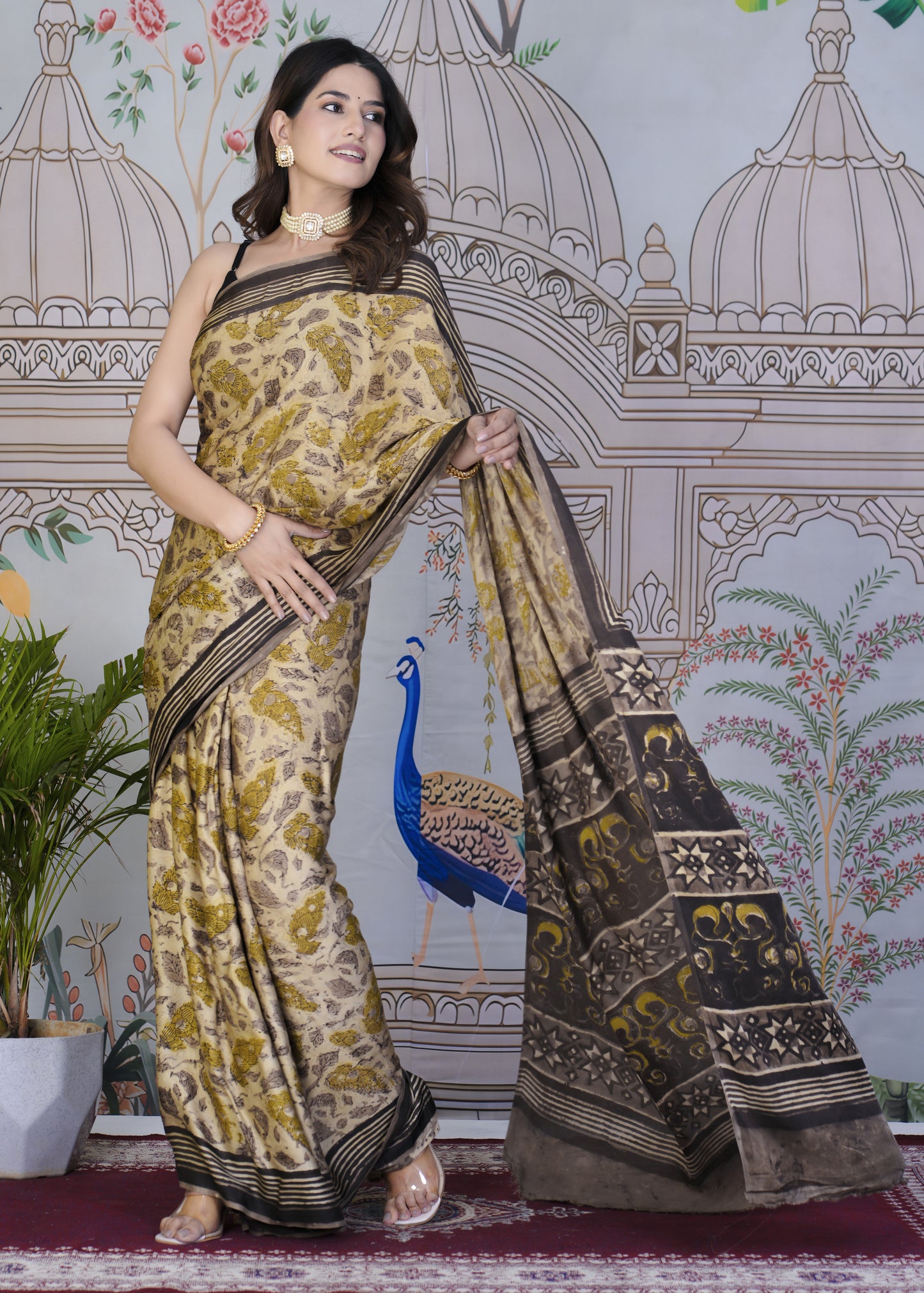 Ethereal Cream Ajrak Modal Saree
