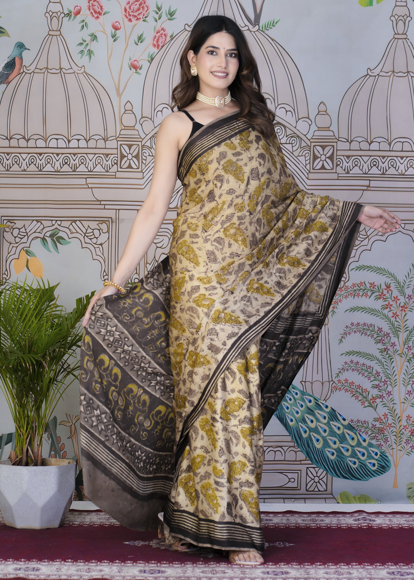 Ethereal Cream Ajrak Modal Saree
