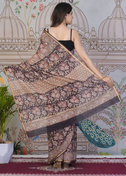 Rudraksha Bagru Print Chanderi Saree