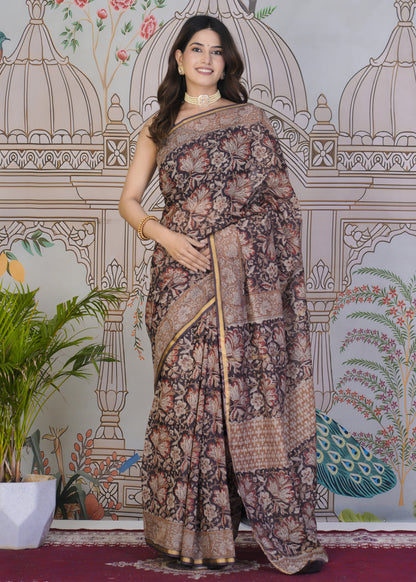Rudraksha Bagru Print Chanderi Saree