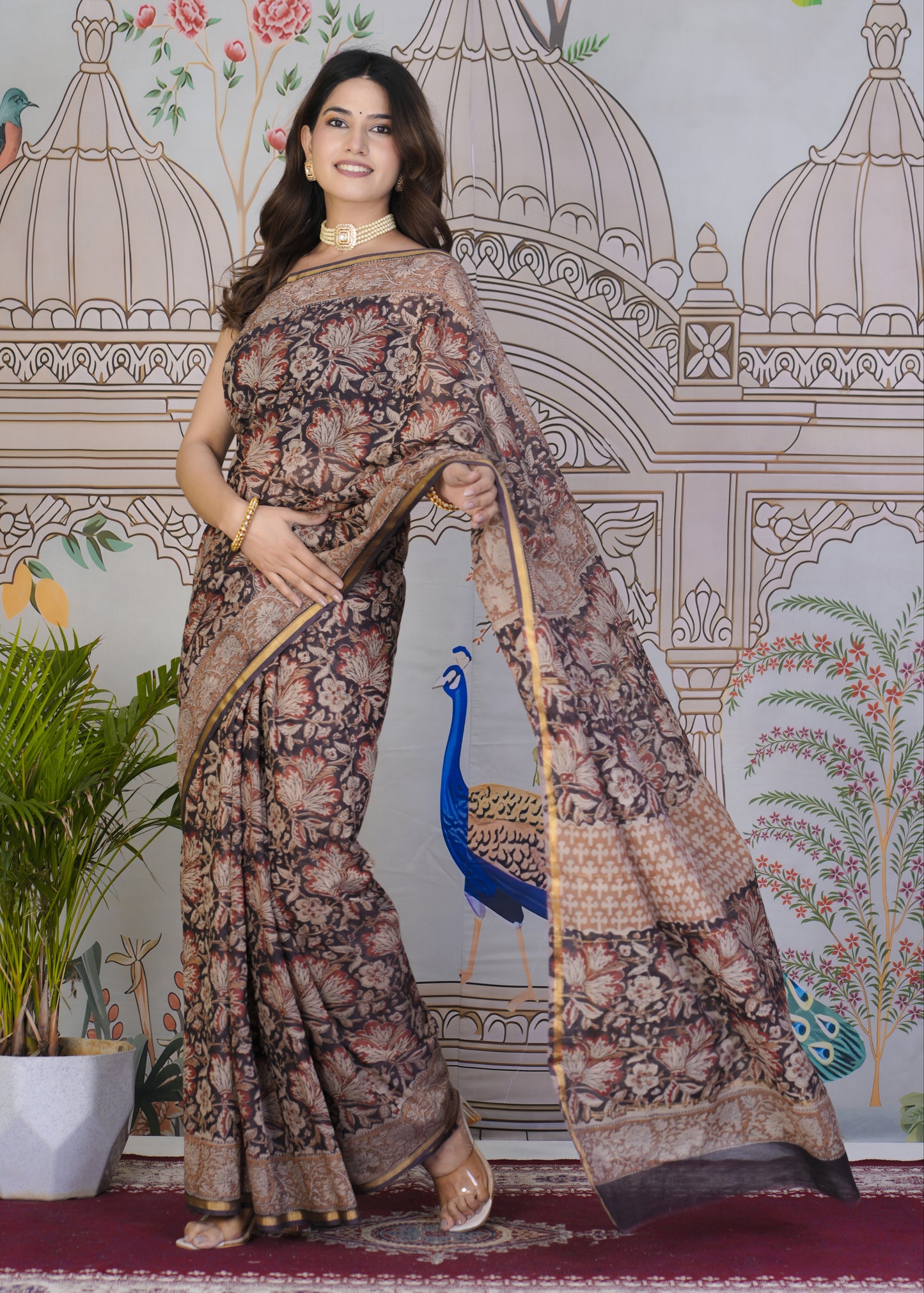 Rudraksha Bagru Print Chanderi Saree