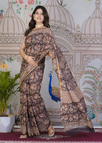 Rudraksha Bagru Print Chanderi Saree