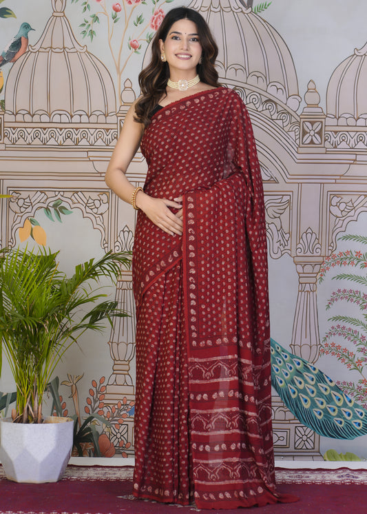 Laal Authentic Ajrak Print Modal Saree