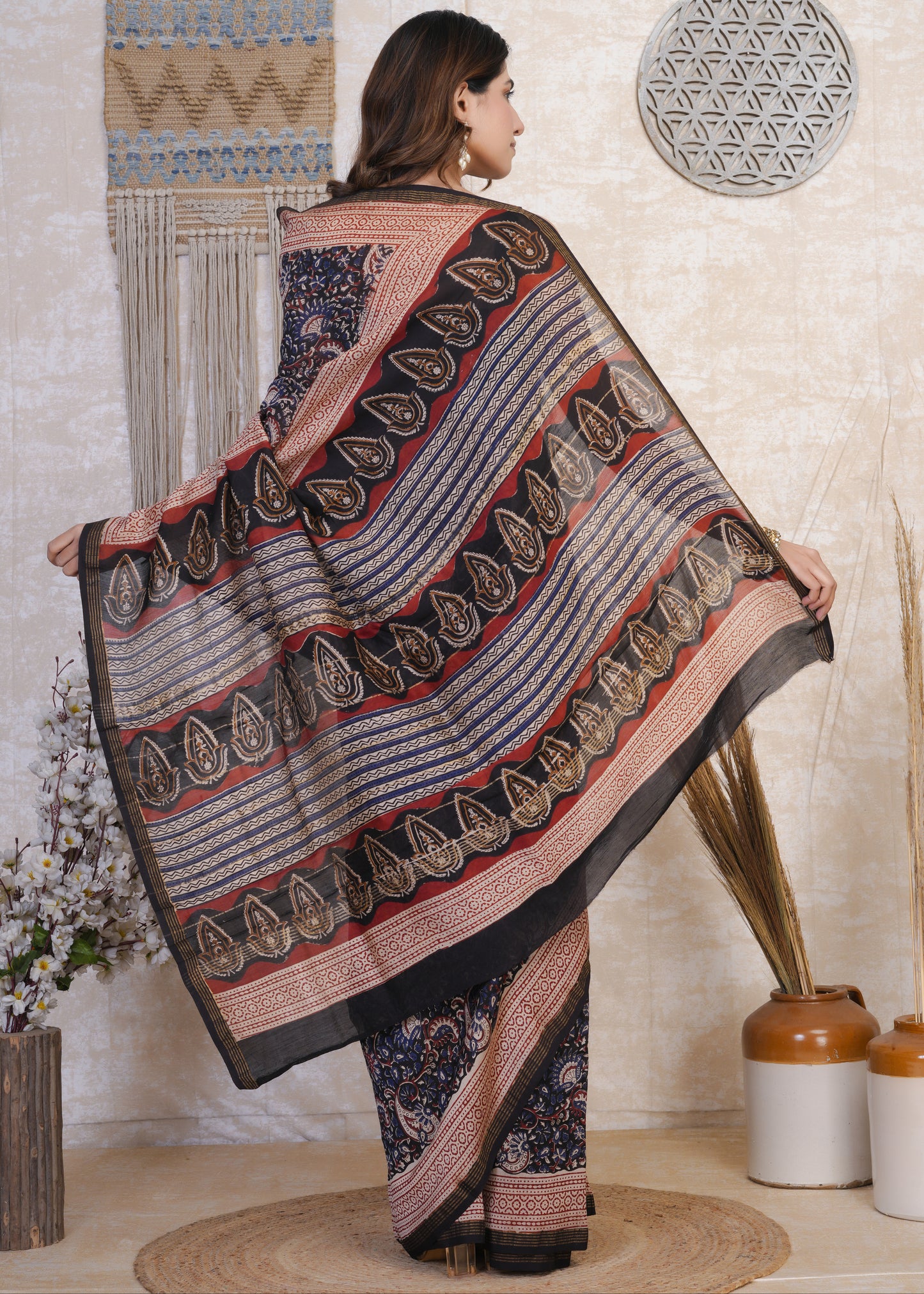 Neelrati: Blue & Red Kalamkari Pure Chanderi Saree