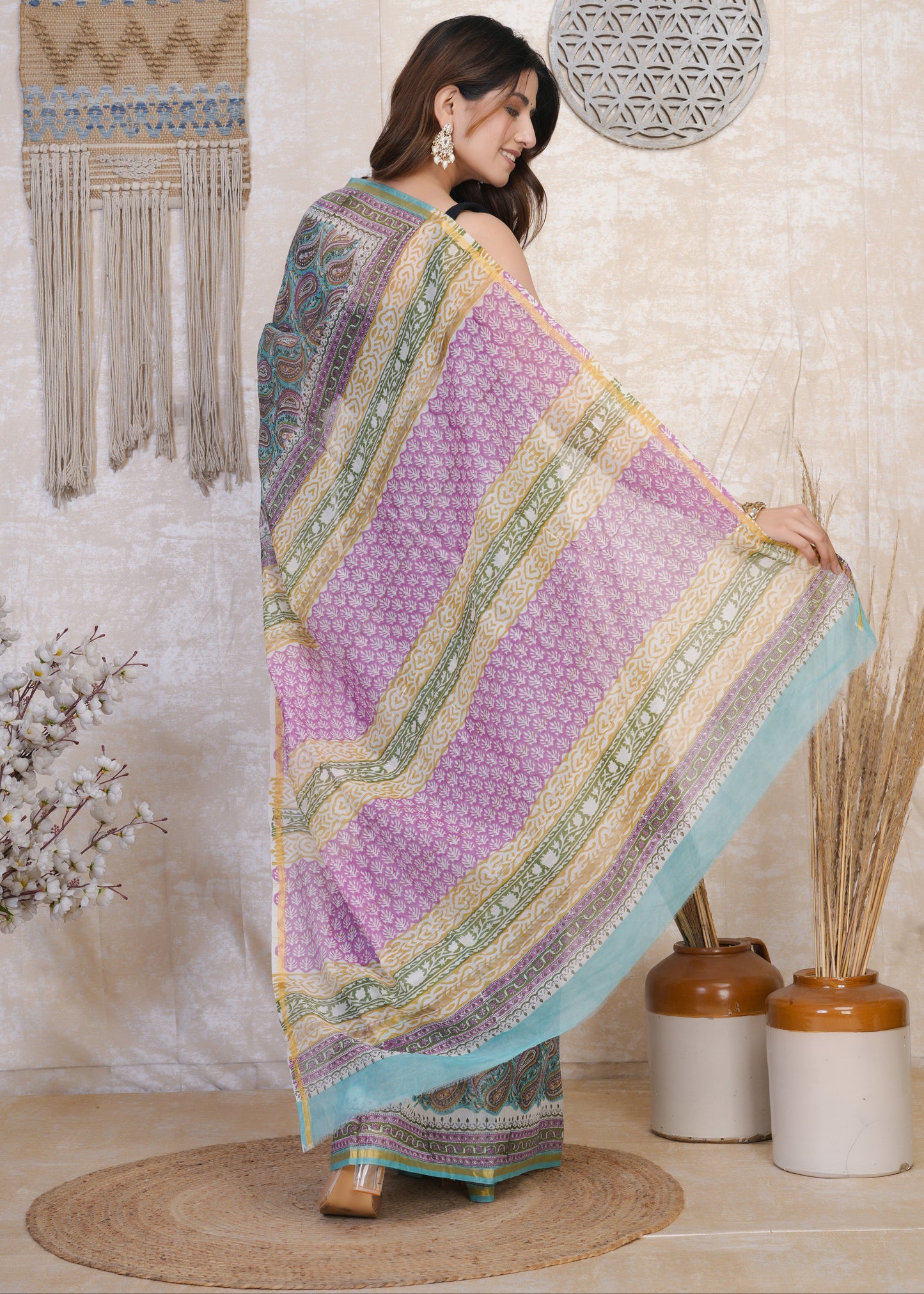 Neelakshi: Blue & Pink Semi Chanderi Saree
