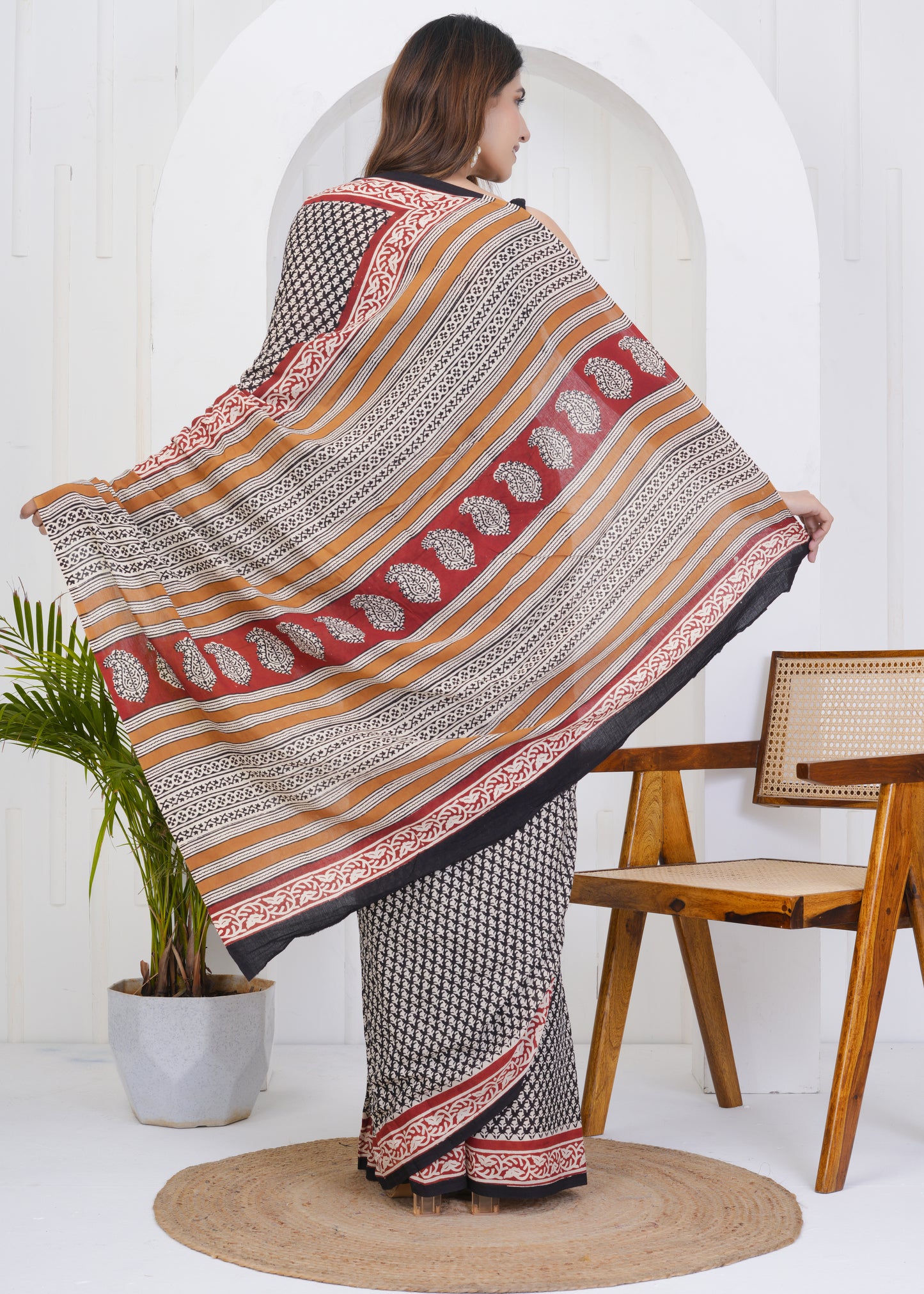 Aabha: Bagru Pure Mul Cotton Saree