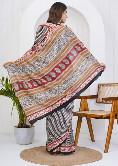 Aabha: Bagru Pure Mul Cotton Saree