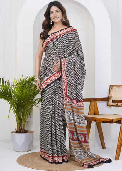 Aabha: Bagru Pure Mul Cotton Saree