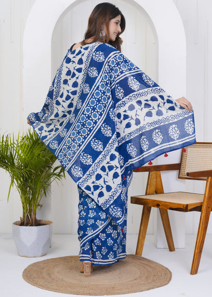 Kahaniyaan: Indigo Dabu Mul Cotton Saree