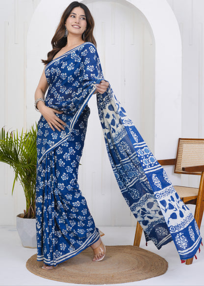 Kahaniyaan: Indigo Dabu Mul Cotton Saree