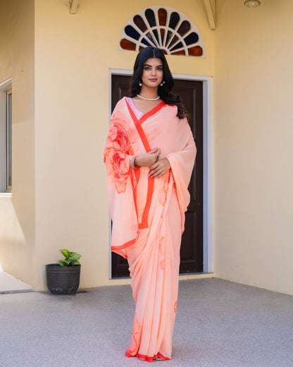 Roselle Red Chiffon Printed Saree