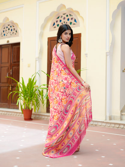 Phulwari: Chiffon Saree With Abstract Floral Motifs