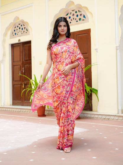 Phulwari: Chiffon Saree With Abstract Floral Motifs
