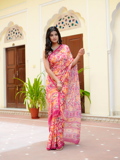 Phulwari: Chiffon Saree With Abstract Floral Motifs