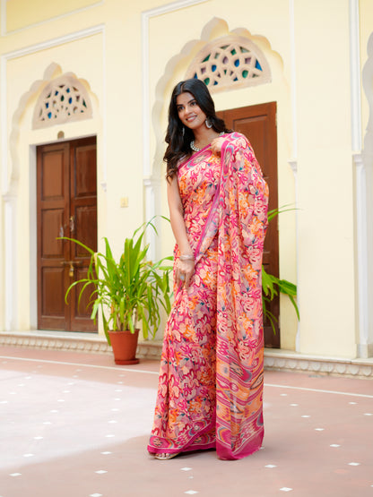 Phulwari: Chiffon Saree With Abstract Floral Motifs