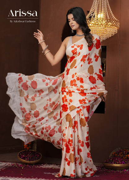 Aahana Off-white Petal Pure Chinnon Saree