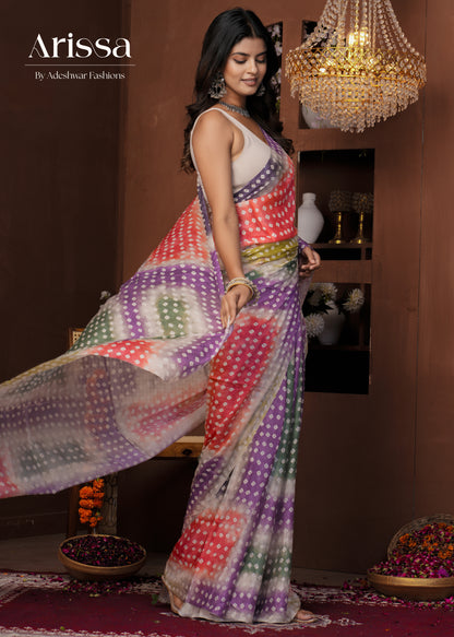 Aahana Bandhani Pure Chinnon Saree