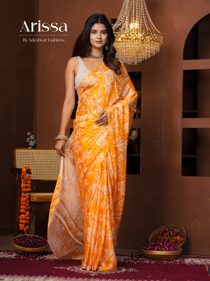 Aahana Saffron Pure Chinnon Saree