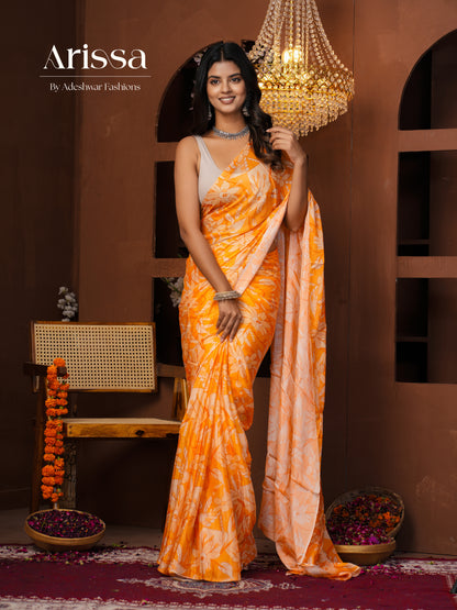 Aahana Saffron Pure Chinnon Saree
