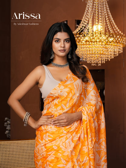 Aahana Saffron Pure Chinnon Saree
