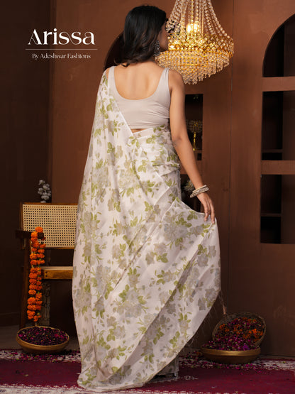 Aahana Leafy Pure Chinnon Saree