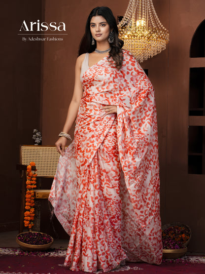 Aahana Valentine Red Pure Chinnon Saree