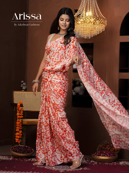 Aahana Valentine Red Pure Chinnon Saree
